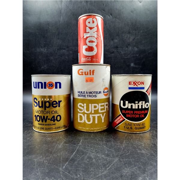 Gulf, Exxon & Union Super Motor Oil Cans (Full)