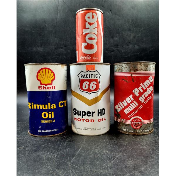 Shell, Pacific 66 & Silver Prime Motor Oil Cans