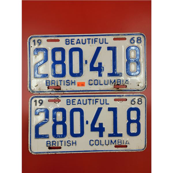 1968 British Columbia License Plate Pair