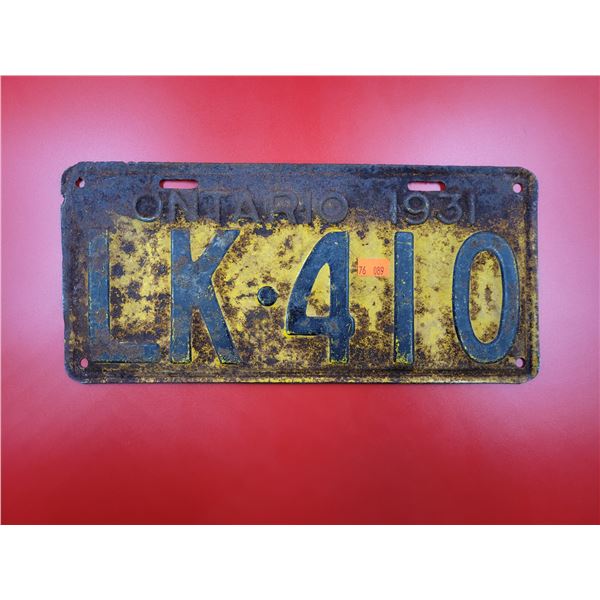 1931 Ontario License Plate