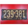 Antique 1922 License Plate