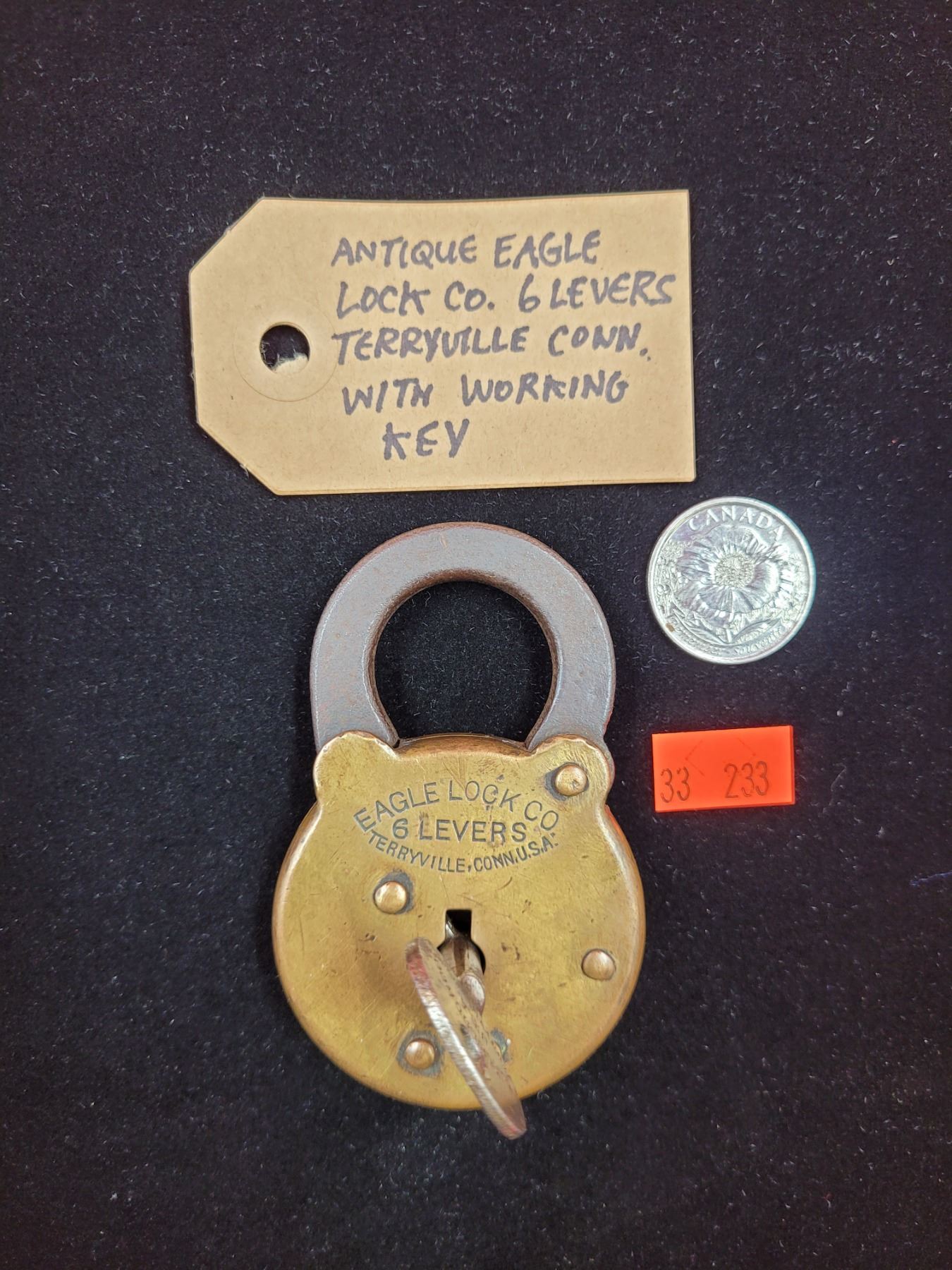 Antique Eagle Lock Co. 6 Levers Terryville Conn w/ Working Key