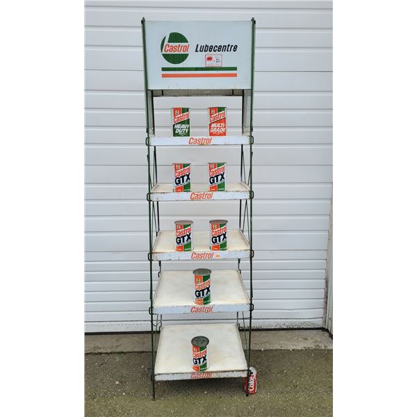 Rare Vintage Castrol Oil Gas Station Tin Display Rack Includes Full Oil Tins
