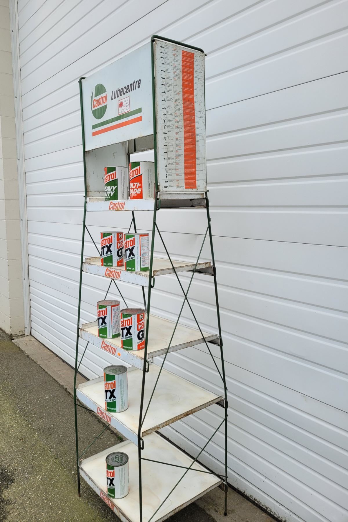 Rare Vintage Castrol Oil Gas Station Tin Display Rack Includes Full Oil ...