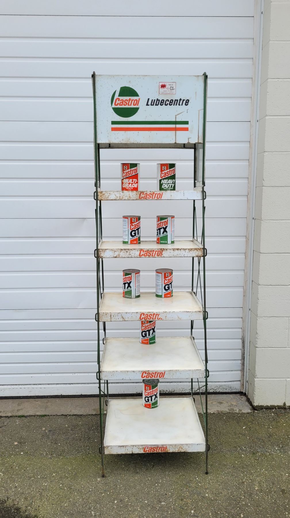 Rare Vintage Castrol Oil Gas Station Tin Display Rack Includes Full Oil ...
