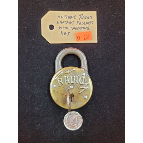 Antique Radio Vintage Padlock w/ Working Key