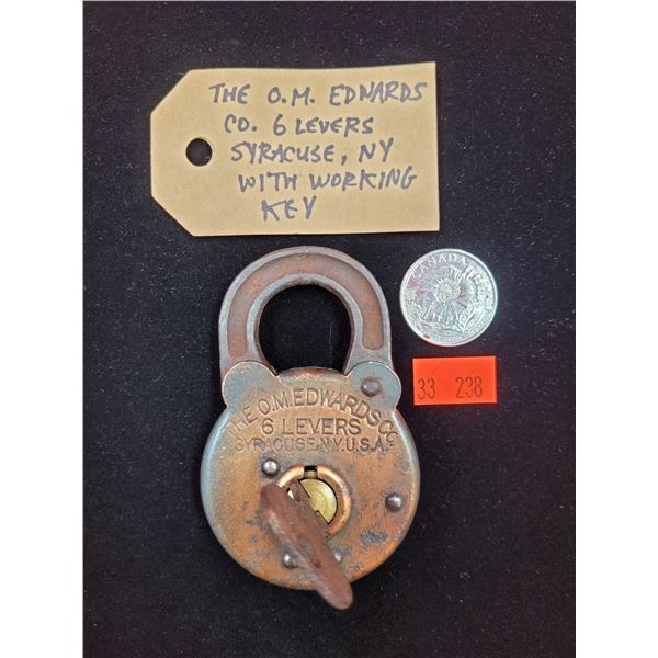 The O.M. Edwards Co. Six Levers Syracuse, NY w/ Working Key