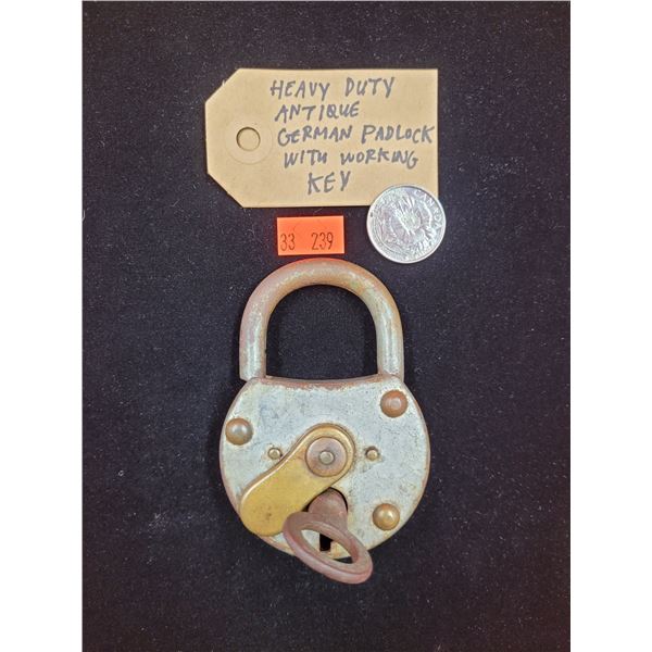 Heavy Duty Antique German Padlock w/ Working Key