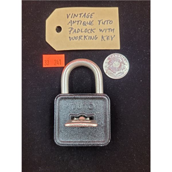 Vintage Antique Tuto Padlock w/ Working Key