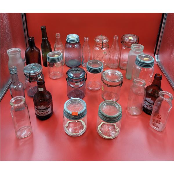 Vintage Wooden Advertising Box, Bottles & Jars