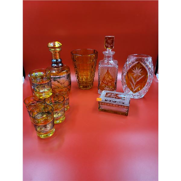 Vintage Decanters, Trinket Box, Vases & Glasses