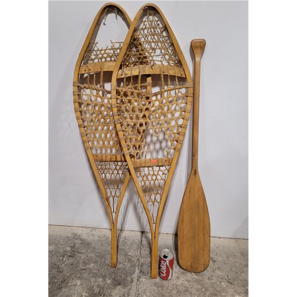 Vintage Wooden Snow Shoes & Paddle