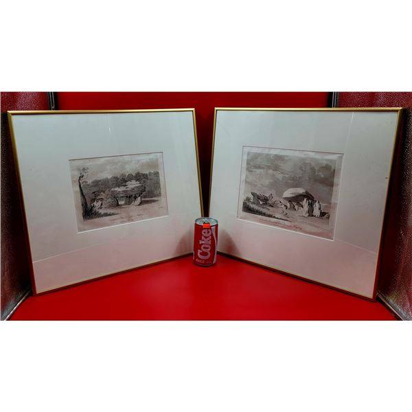 2 Vintage Framed Sketch Prints