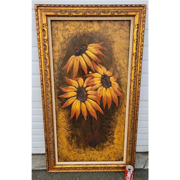 Large Vintage Original Sunflower 3-D Painting