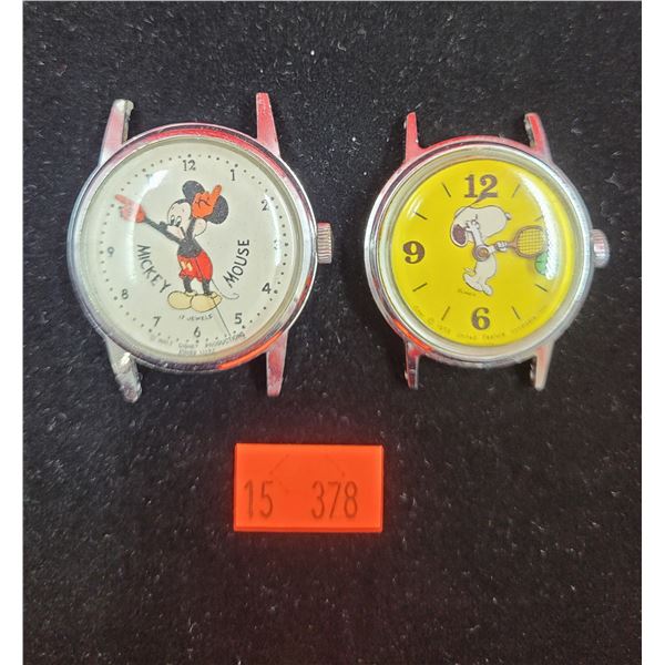 Vintage Disney Mickey Mouse and Snoopy Watches