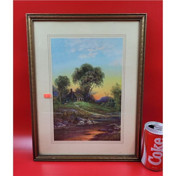 Vintage Framed Homesteading Scene Print