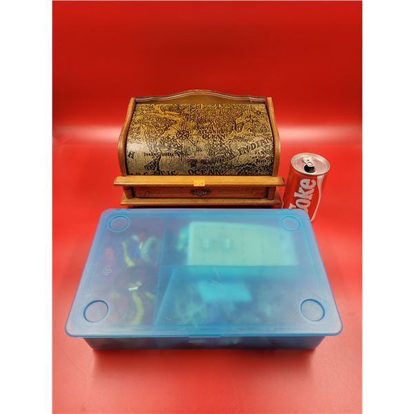 Wooden Box and Container of Jewelry w/Diamond Tester