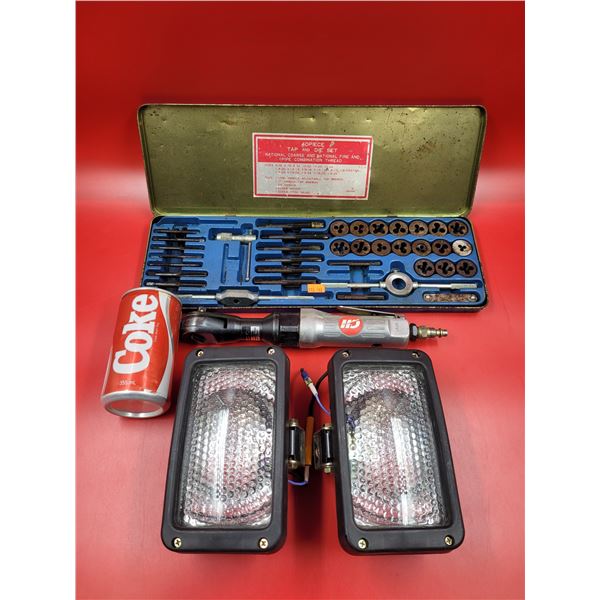 40 Piece Tap and Die Set, Air Ratchet, and Lights