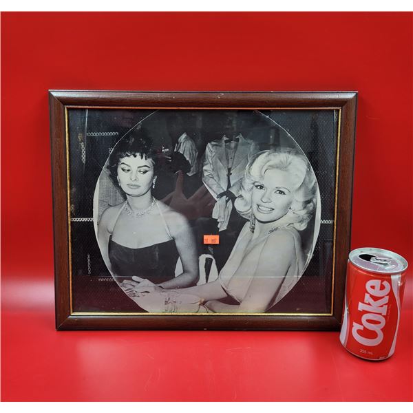 Framed Sophia Loren & Jayne Mansfield At The Cave Supperclub Circa 1950 Photograph