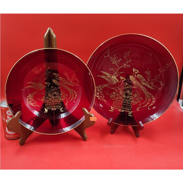 Vintage Red & Gold Painted Plates