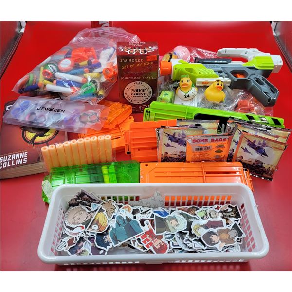 Anime Stickers, Foam Bullets, Nerf Gun, Bomb Bags, & Not Parent Approved Game
