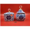 Image 1 : Pair of Blue & White Lidded "Bombay" Glass Topped Trinket Boxes