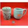 Image 1 : Thailand Siam Celadon Pottery Signed Lidded Jar & Korean Crackled Celadon Glazed Mug