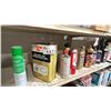 Image 1 : SHELF LOT ASST GEAR LUBE, BRAKE FLUIDS, TRANS FLUID, LACQUER THINNER, DEGREASER