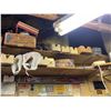 Image 8 : Large group of misc. metal shop items - motors/ car & motorcycle parts/ bench vice/ motor oil/ bulbs