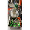 Image 2 : Group of metal shop items - Cutting fluid with stand/ ratchet straps/ screws/ wiper blades etc.