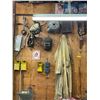 Image 2 : Large group of metal work shop items - includes welding helmet / Ford jumpsuits / brake rotors / dis