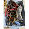 Image 2 : Group of assorted extension cords / jumper cables / rolling work seat