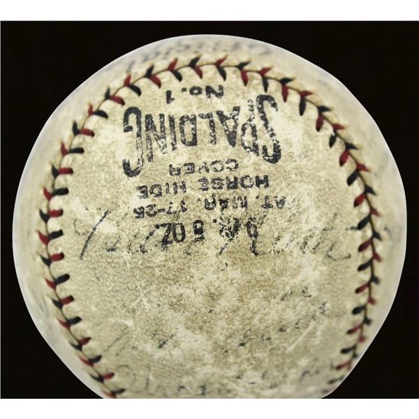 1927 WORLD SERIES CHAMPION NEW YORK YANKEES SIGNED BASEBALL (BABE RUTH, LOU GHERIG) JSA LOA