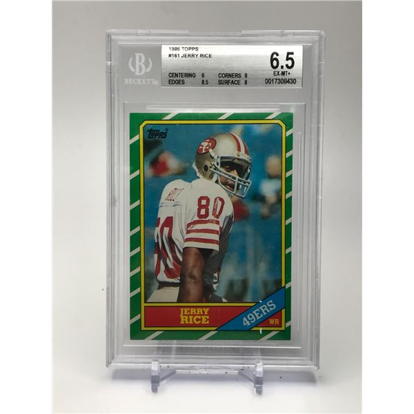 1986 TOPPS NO.161 JERRY RICE ROOKIE CARD  BECKETT GARDED 6.5