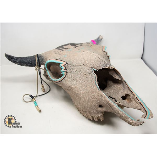BUFFALO SKULL WITH DECORATIVE PAINTED ACCENTS