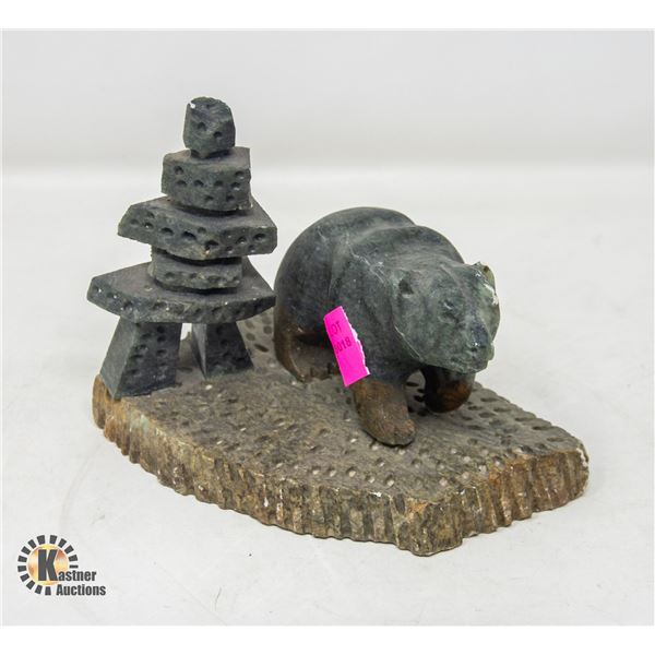 INUKSHUK  AND BEAR STONE CARVING