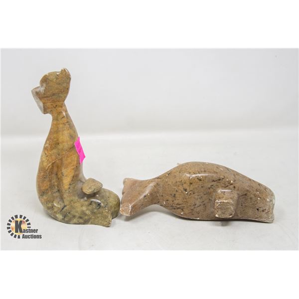LOT OF TWO WHALE STONE CARVINGS  *AS IS*