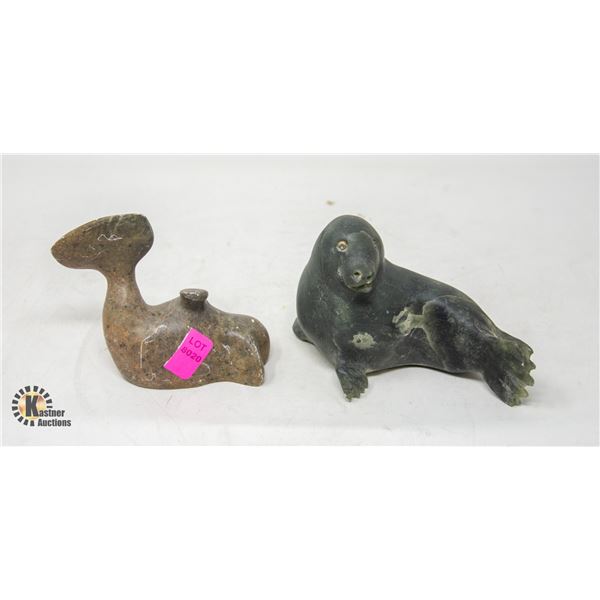 LOT OF TWO SEAL AND WHALE STONE CARVINGS