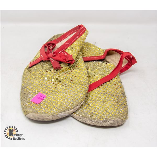 PAIR OF REGALIA SLIPPERS; GOLD *WELL USED*