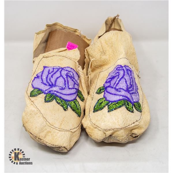 PAIR OF HAND MADE BEADED MOCCASINS AS IS