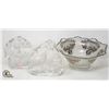Image 1 : THREE PIECE ETCHED GLASS BOWL & ORNAMENTS