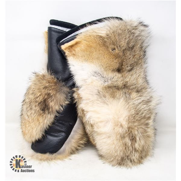 SIZE LARGE COYOTE FUR GLOVES WITH SHEEP
