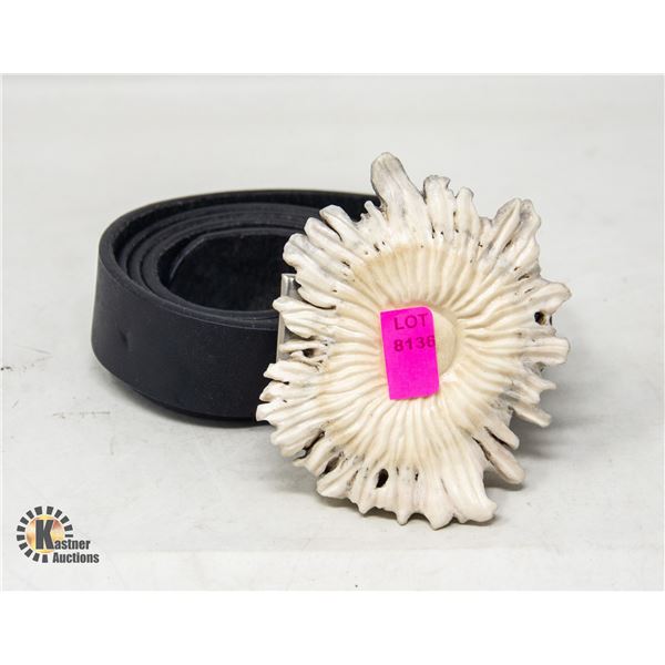 BELT WITH ANTLER BELT BUCKLE SIZE UNKNOWN