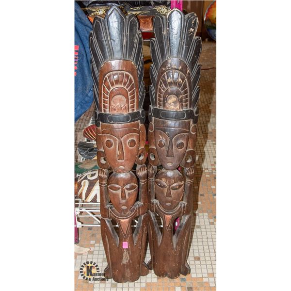 LOT OF TWO WOOD CARVED WALL HANGING; MASK AND