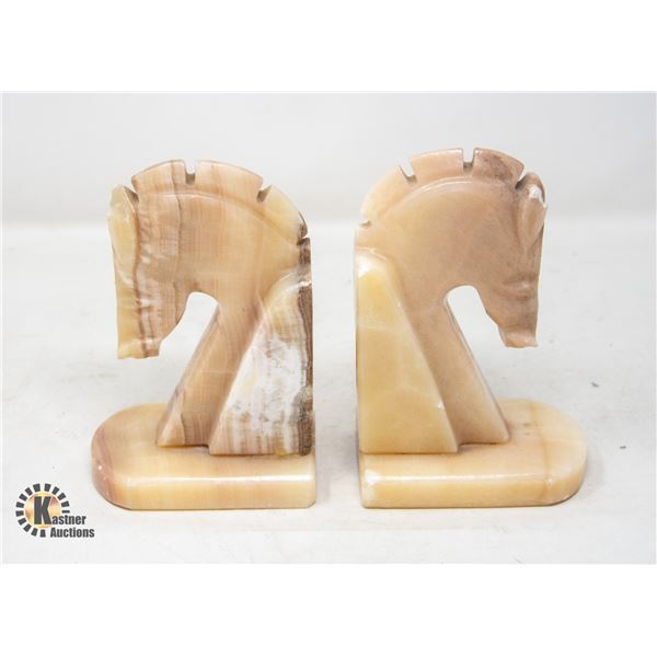SET OF ALABASTER HORSE BOOKENDS