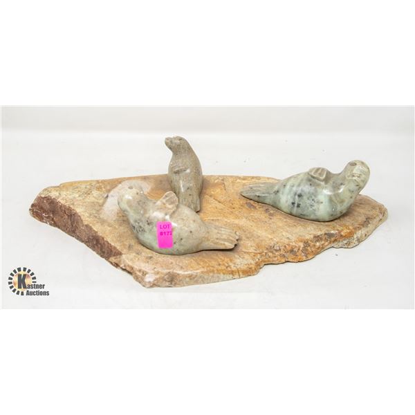 THREE PIECE SEAL STONE CARVED SCULPTURE