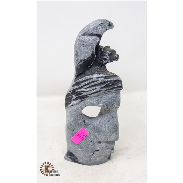 ABSTRACT STONE CARVING; EAGLE, BEAR, FACE