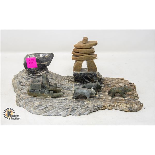 DOG SLED INUKSHUK STONE CARVING AS IS