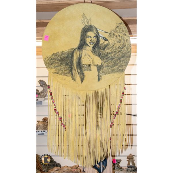 TAN HIDE DREAMCATCHER WITH WOMAN