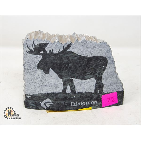 ETCHED SOAPSTONE CARVING; MOOSE